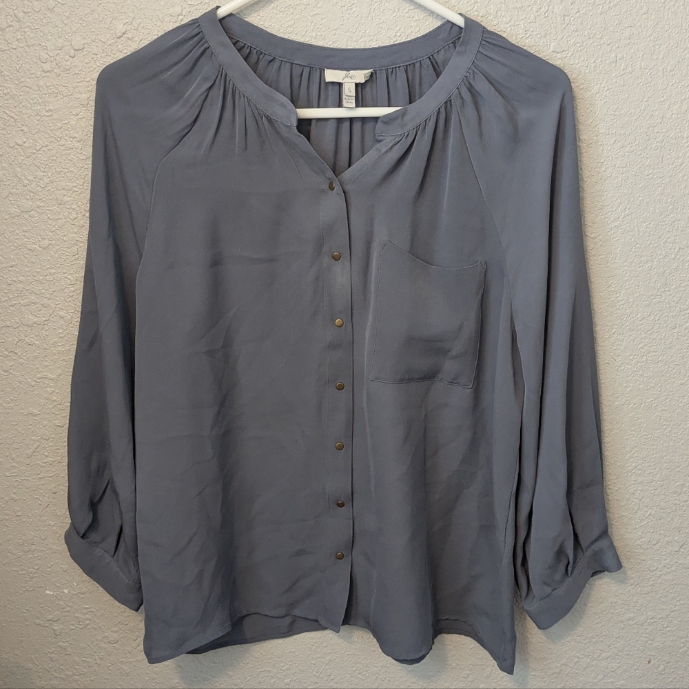 Joie Slate Gray Snap-Up Silk Blouse Size Small